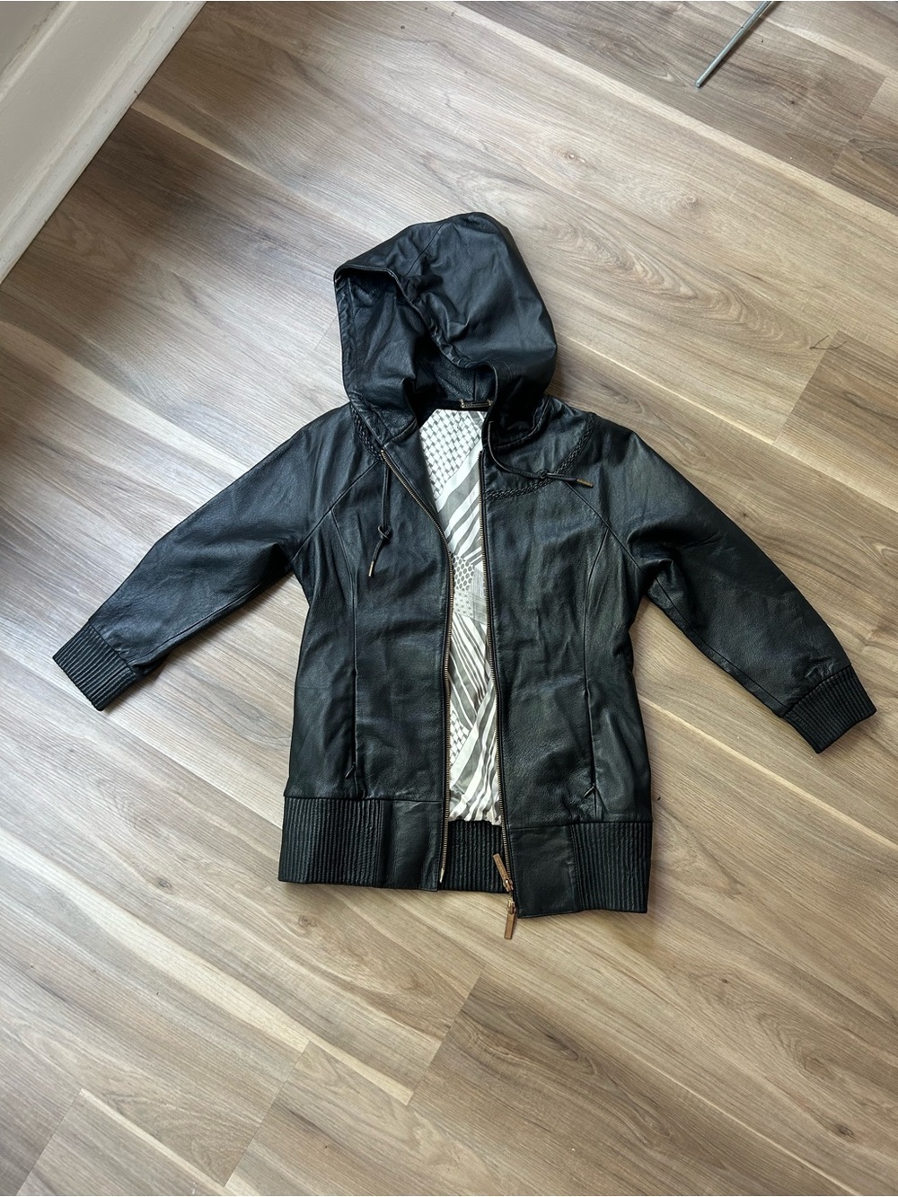 Red by Marc Ecko Black Hooded Leather 3/4 sleeve zipup Jacket